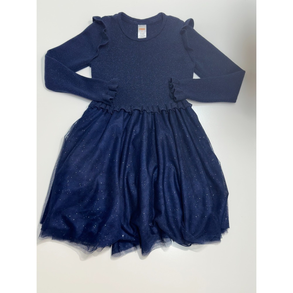 Gymboree Royal Christmas Girls 8 Navy Glitter Knit Tutu Dress Ruffle Sleeve